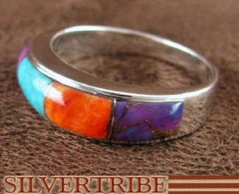 Sterling Silver Turquoise And Multicolor Inlay Ring Size 5-3/4 DS38439
